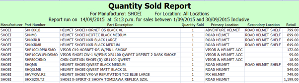 quantity sold report